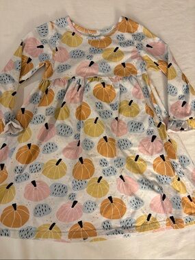 Kids Casual Long-Sleeve Pumpkin Print Dress - Pink, Mustard, Light Blue